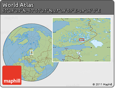 Savanna Style Location Map of the Area around 61° 39' 52" N, 28° 7' 30" E