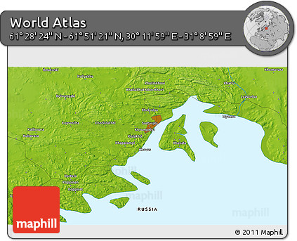 Physical 3D Map of the Area around 61° 39' 52" N, 30° 40' 29" E