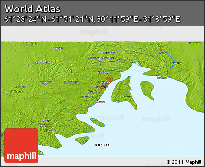 Physical 3D Map of the Area around 61° 39' 52" N, 30° 40' 29" E
