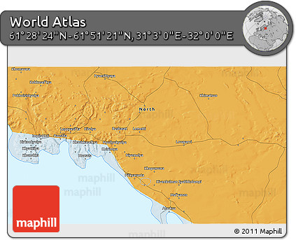 Political 3D Map of the Area around 61° 39' 52" N, 31° 31' 29" E