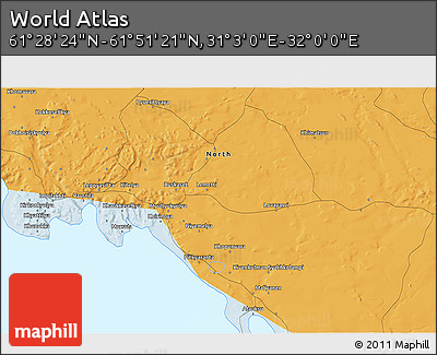 Political 3D Map of the Area around 61° 39' 52" N, 31° 31' 29" E