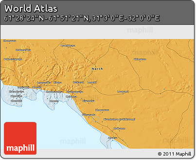 Political 3D Map of the Area around 61° 39' 52" N, 31° 31' 29" E