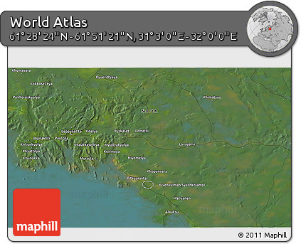 Satellite 3D Map of the Area around 61° 39' 52" N, 31° 31' 29" E