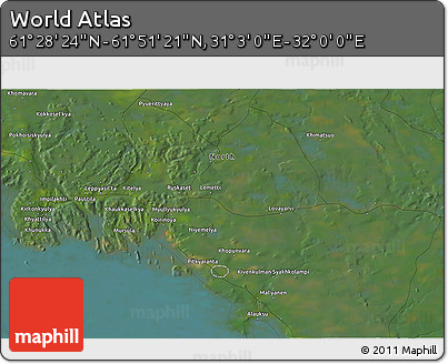 Satellite 3D Map of the Area around 61° 39' 52" N, 31° 31' 29" E