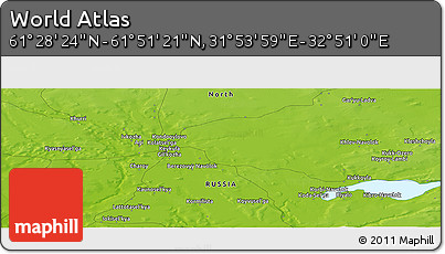 Physical Panoramic Map of the Area around 61° 39' 52" N, 32° 22' 30" E