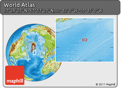 Physical Location Map of the Area around 61° 39' 52" N, 32° 13' 30" W