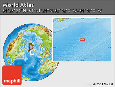 Physical Location Map of the Area around 61° 39' 52" N, 32° 13' 30" W