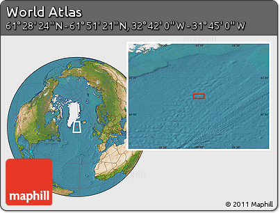 Satellite Location Map of the Area around 61° 39' 52" N, 32° 13' 30" W