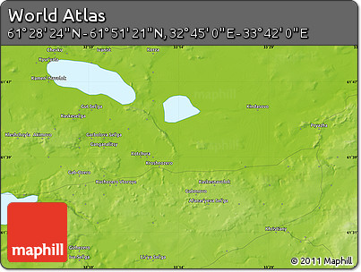 Physical Map of the Area around 61° 39' 52" N, 33° 13' 30" E