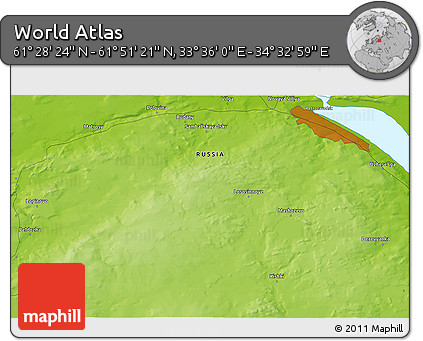 Physical 3D Map of the Area around 61° 39' 52" N, 34° 4' 30" E