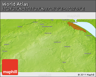 Physical 3D Map of the Area around 61° 39' 52" N, 34° 4' 30" E