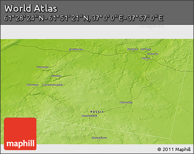 Physical 3D Map of the Area around 61° 39' 52" N, 37° 28' 30" E