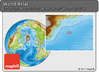 Physical Location Map of the Area around 61° 39' 52" N, 38° 10' 29" W