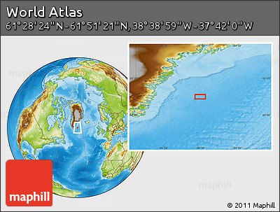 Physical Location Map of the Area around 61° 39' 52" N, 38° 10' 29" W