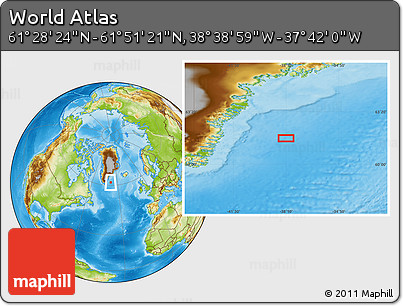 Physical Location Map of the Area around 61° 39' 52" N, 38° 10' 29" W