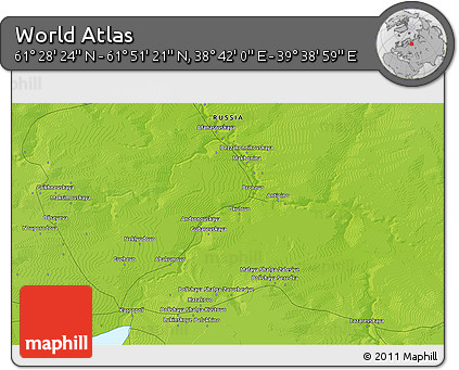 Physical 3D Map of the Area around 61° 39' 52" N, 39° 10' 29" E