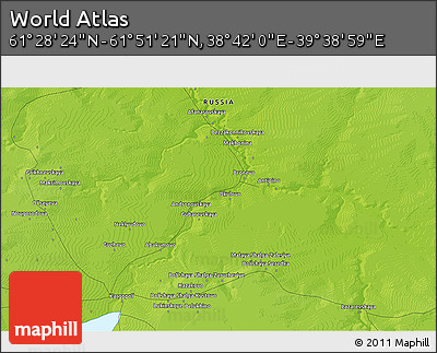 Physical 3D Map of the Area around 61° 39' 52" N, 39° 10' 29" E