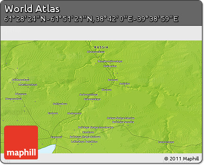 Physical 3D Map of the Area around 61° 39' 52" N, 39° 10' 29" E