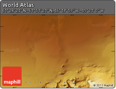 Physical Map of the Area around 61° 39' 52" N, 45° 49' 30" W