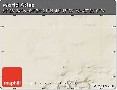 Shaded Relief Map of the Area around 61° 39' 52" N, 45° 49' 30" W