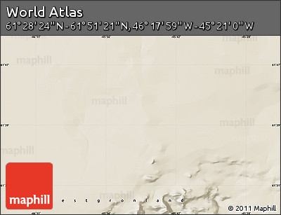 Shaded Relief Map of the Area around 61° 39' 52" N, 45° 49' 30" W