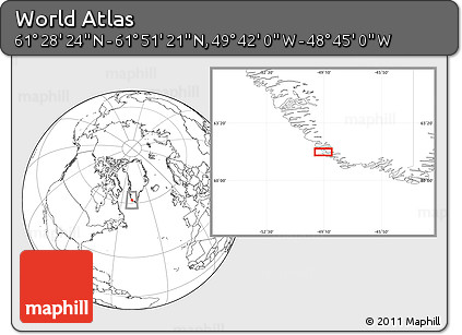Blank Location Map of the Area around 61° 39' 52" N, 49° 13' 30" W
