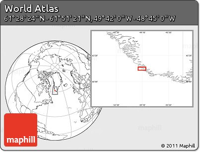 Blank Location Map of the Area around 61° 39' 52" N, 49° 13' 30" W