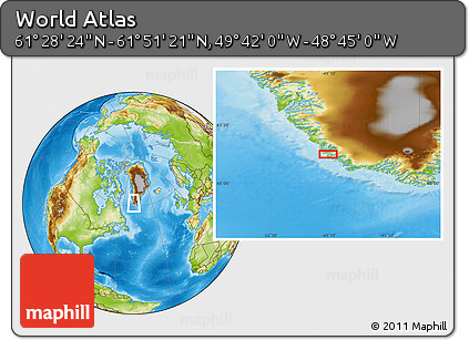Physical Location Map of the Area around 61° 39' 52" N, 49° 13' 30" W
