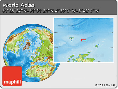 Physical Location Map of the Area around 61° 39' 52" N, 4° 10' 30" W