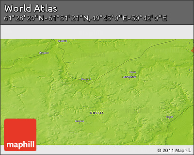 Physical 3D Map of the Area around 61° 39' 52" N, 50° 13' 30" E
