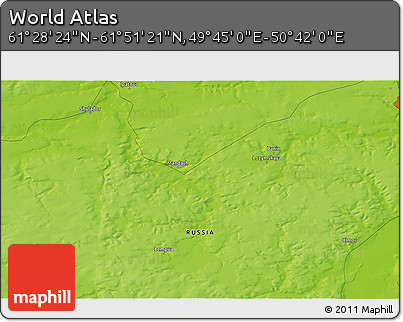 Physical 3D Map of the Area around 61° 39' 52" N, 50° 13' 30" E
