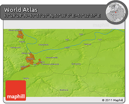 Physical 3D Map of the Area around 61° 39' 52" N, 51° 4' 30" E
