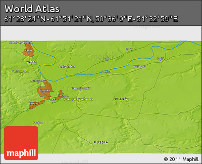 Physical 3D Map of the Area around 61° 39' 52" N, 51° 4' 30" E