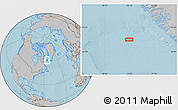 Gray Location Map of the area around 61° 39' 52" N, 55° 10' 29" W, hill shading