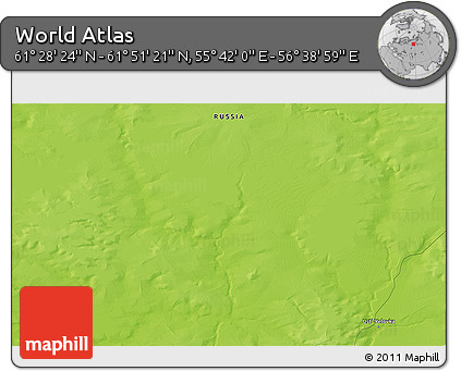 Physical 3D Map of the Area around 61° 39' 52" N, 56° 10' 29" E