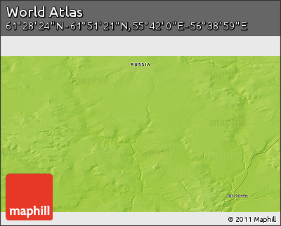 Physical 3D Map of the Area around 61° 39' 52" N, 56° 10' 29" E