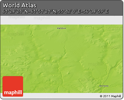 Physical 3D Map of the Area around 61° 39' 52" N, 56° 10' 29" E
