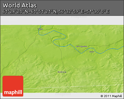 Physical 3D Map of the Area around 61° 39' 52" N, 57° 1' 29" E