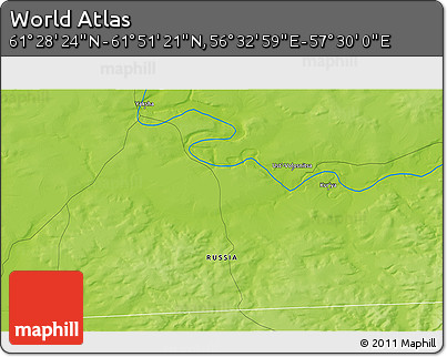 Physical 3D Map of the Area around 61° 39' 52" N, 57° 1' 29" E