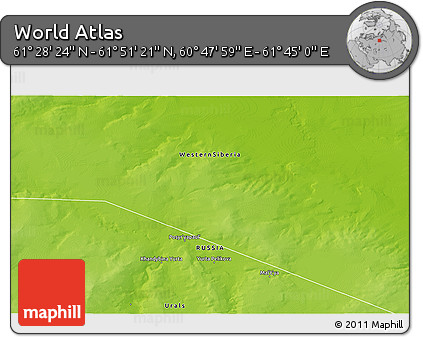 Physical 3D Map of the Area around 61° 39' 52" N, 61° 16' 29" E