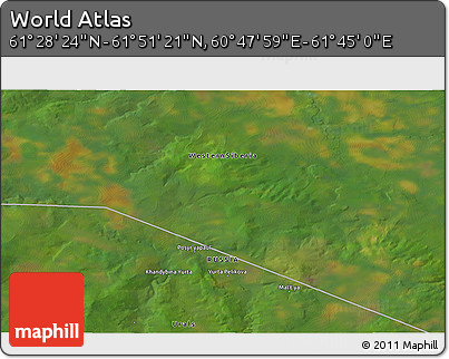 Satellite 3D Map of the Area around 61° 39' 52" N, 61° 16' 29" E