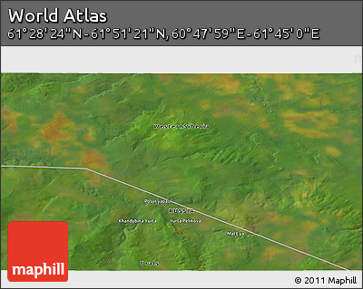 Satellite 3D Map of the Area around 61° 39' 52" N, 61° 16' 29" E