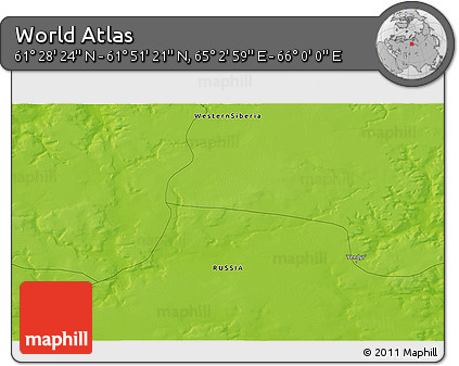 Physical 3D Map of the Area around 61° 39' 52" N, 65° 31' 30" E