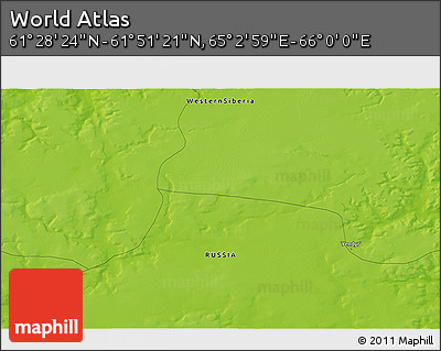 Physical 3D Map of the Area around 61° 39' 52" N, 65° 31' 30" E