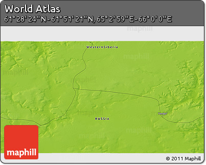 Physical 3D Map of the Area around 61° 39' 52" N, 65° 31' 30" E