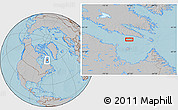 Gray Location Map of the area around 61° 39' 52" N, 67° 55' 30" W, hill shading