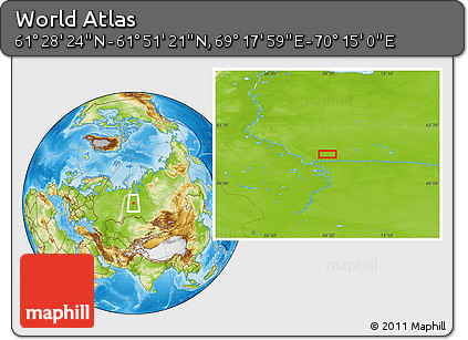 Physical Location Map of the Area around 61° 39' 52" N, 69° 46' 30" E