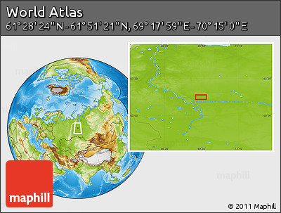 Physical Location Map of the Area around 61° 39' 52" N, 69° 46' 30" E