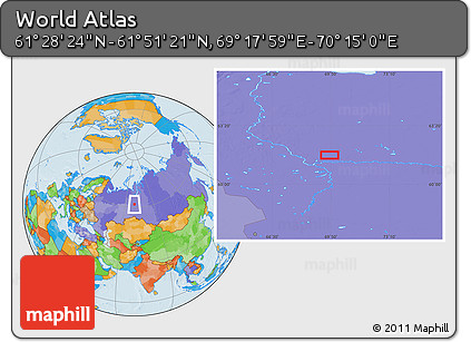 Political Location Map of the Area around 61° 39' 52" N, 69° 46' 30" E