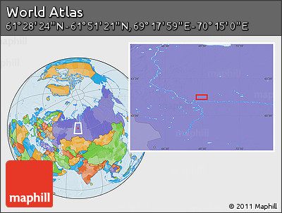Political Location Map of the Area around 61° 39' 52" N, 69° 46' 30" E